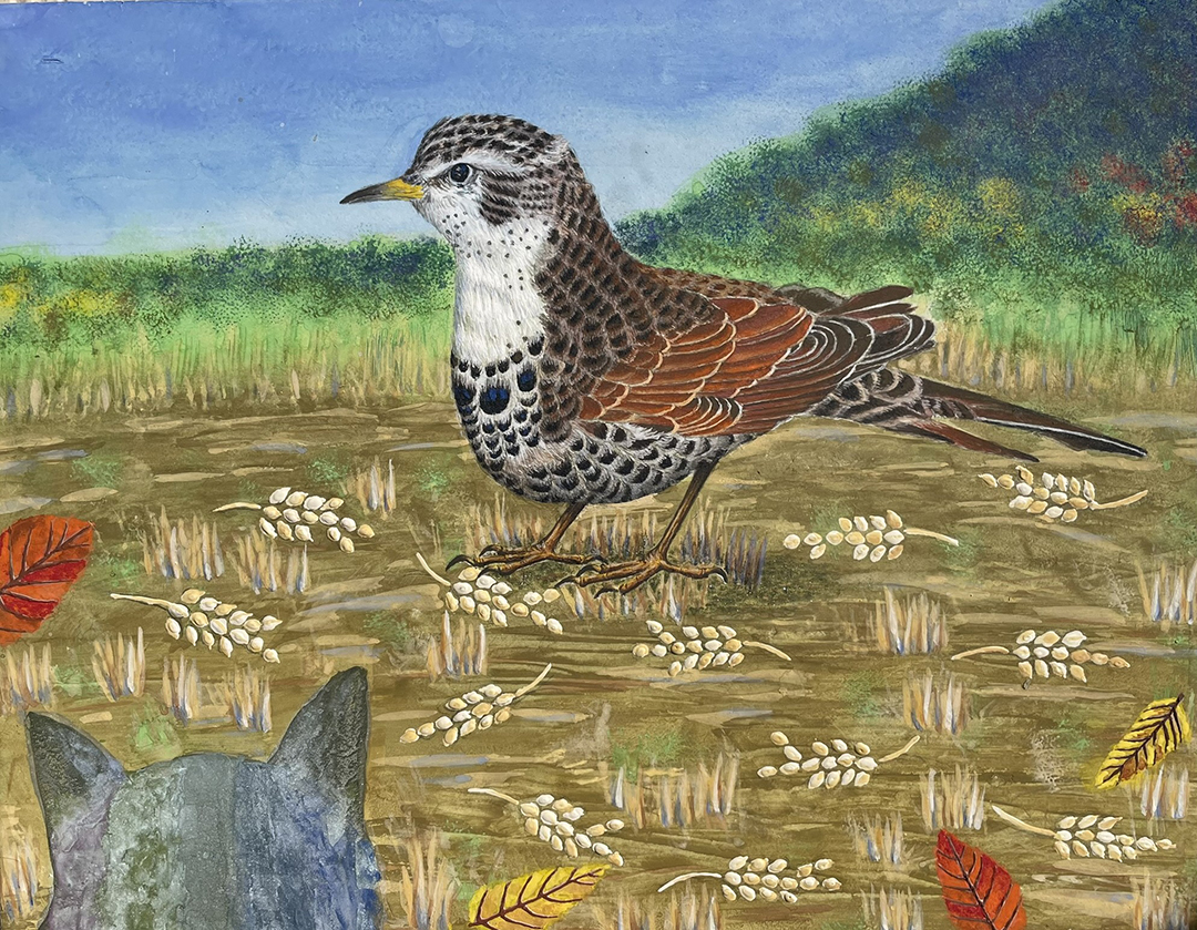 『秋のツグミ』阿部 薫 F6